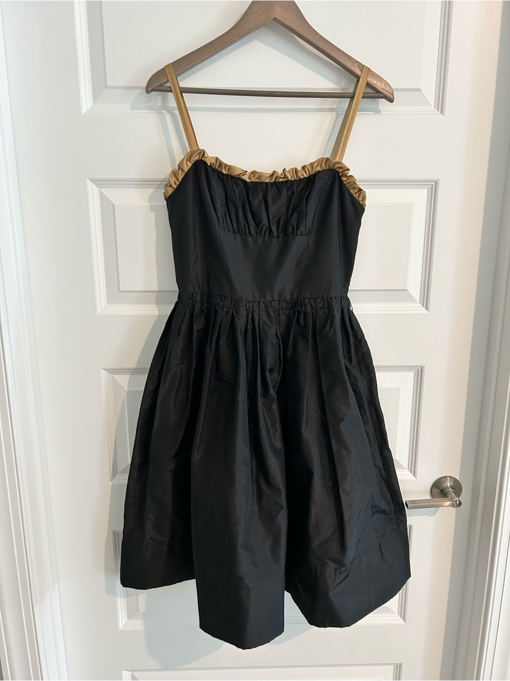 Vintage Yoana Baraschi Black Silk Cocktail Dress Gold Trim Made in USA Size 4